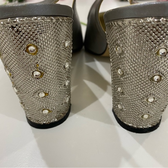 PROXY Metallic Leather Slingback Pumps with Bejeweled Heel Size 10 - Picture 4 of 6